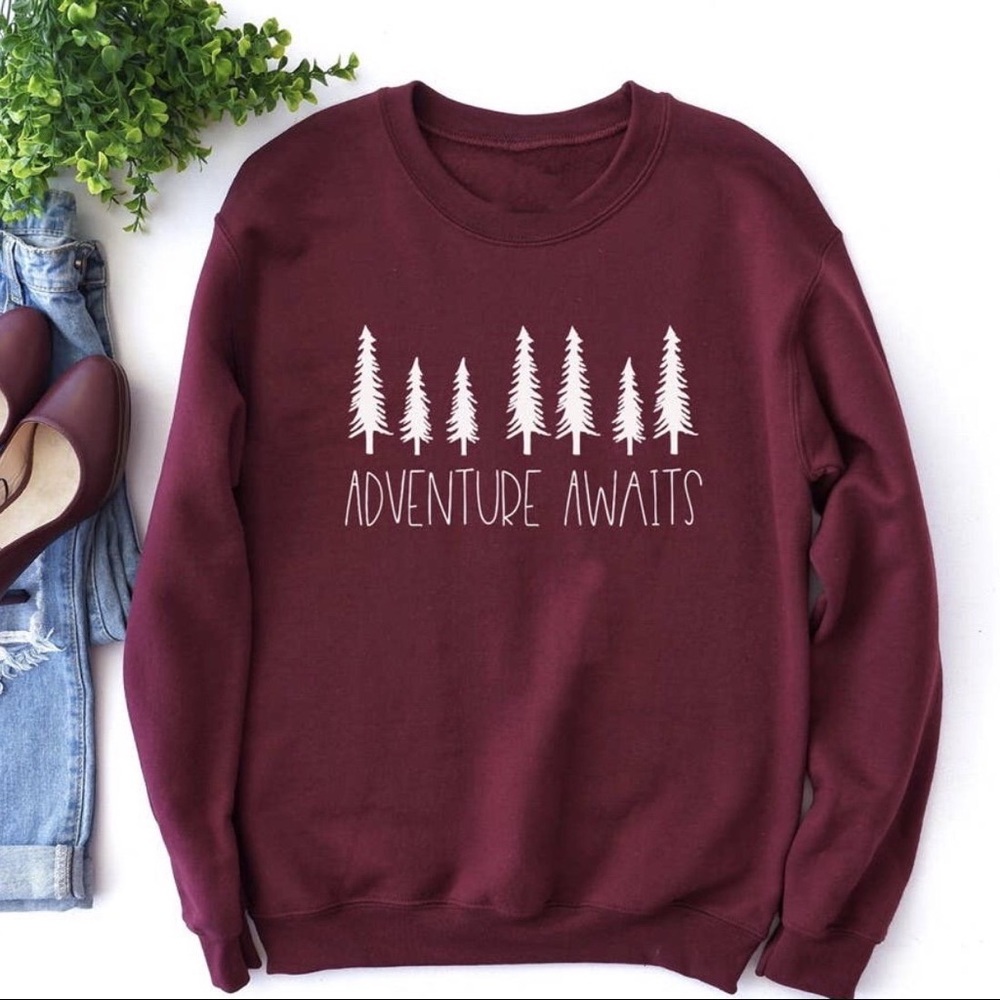 Adventure Awaits Sweatshirt-Maroon